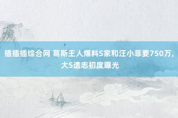 插插插综合网 葛斯王人爆料S家和汪小菲要750万, 大S遗志初度曝光